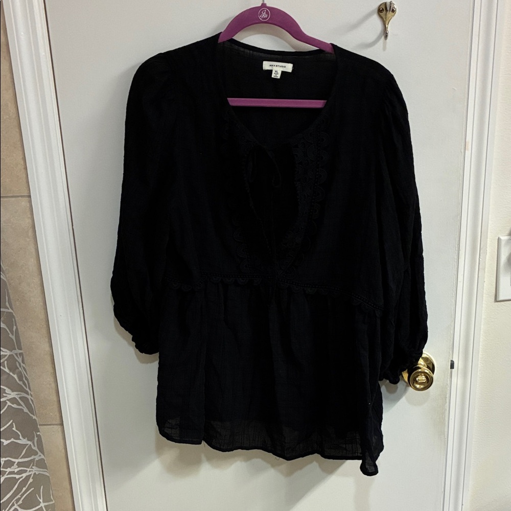 Max Studio Black Boho Peasant Tunic Sz XL